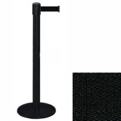 38" Black Stanchion Post With 13' Retractable Belt - Black