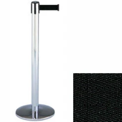 38" Chrome Stanchion Post With 13' Retractable Belt - Black