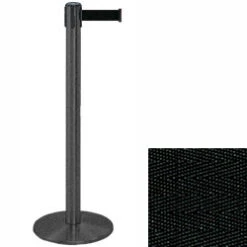 38" Wrinkle Black Stanchion Post With 7.5' Retractable Belt - Black