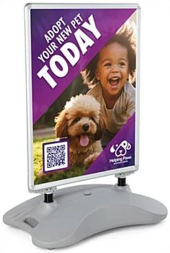 30 X 40 Sidewalk Sign For Posters, 2 Sided, Water-fill Base With Springs - Silver