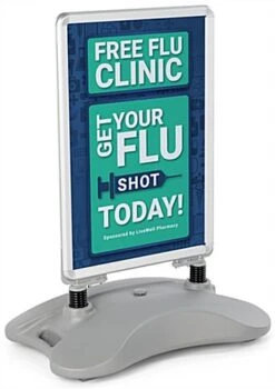 20 X 30 Sidewalk Sign For Posters, 2 Sided, Water-fill Base With Springs - Silver