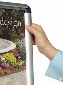 11 X 17 Sign Stand, Snap Open, Acrylic Pocket For 8.5x11 Magazines, Silver -LuxeDisplay Shop qcrnd1117.ra3 preview