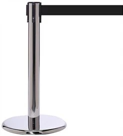 Mini Stanchion W/ 11’ Black Retractable Belt, Weighted Base - Silver