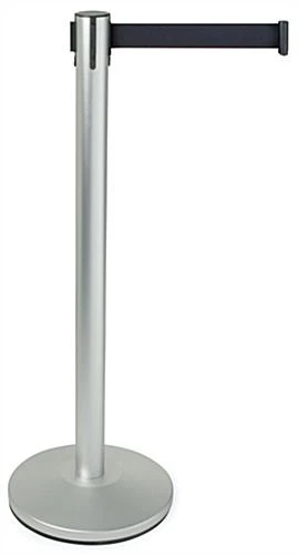 QueuePole.Economy 41.5" Stanchion Post With 6.5' Black Retractable Belt - Silver 3 QueuePole.Economy 41.5" Stanchion Post With 6.5' Black Retractable Belt - Silver