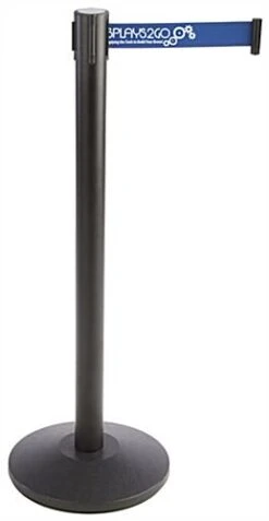 QueuePole.Economy 41.5" Black Stanchion Post, Retractable Belt - 1 Color Printing
