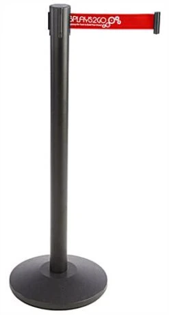 QueuePole.Economy 41.5" Black Stanchion Post W/ Red Belt - 1 Color Printing
