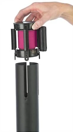 QueuePole.Economy 41.5" Black Stanchion Post W/ 6.5' Pink Belt - 1 Color Printing -LuxeDisplay Shop rccblt1pnk.ra4 preview