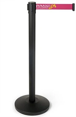 QueuePole.Economy 41.5" Black Stanchion Post W/ 6.5' Pink Belt - 2 Color Printing