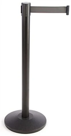 QueuePole 40" Stanchion Post With 9.5' Gray Retractable Belt - Black