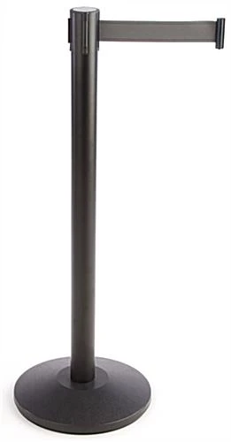QueuePole 40" Stanchion Post With 9.5' Gray Retractable Belt - Black 3 QueuePole 40" Stanchion Post With 9.5' Gray Retractable Belt - Black