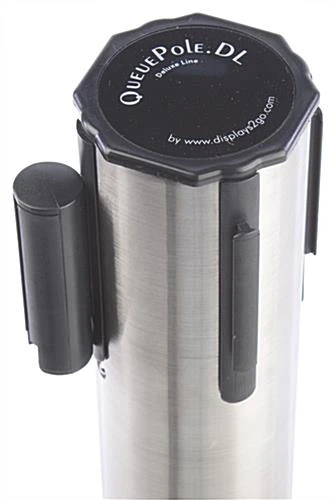 QueuePole 40" Stanchion Post With 9.5' Black Retractable Belt - Silver 4 QueuePole 40" Stanchion Post With 9.5' Black Retractable Belt - Silver - Image 2