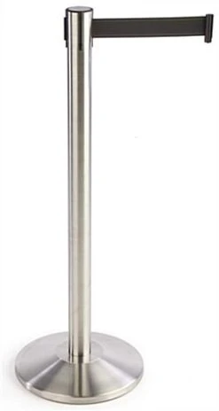QueuePole 40" Stanchion Post With 9.5' Black Retractable Belt - Silver