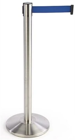 QueuePole 40" Stanchion Post With 9.5' Blue Retractable Belt - Silver
