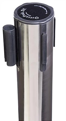 QueuePole.Deluxe Round 40" Stanchion Post With 9.5' Black Retractable Belt - Chrome 5 QueuePole.Deluxe Round 40" Stanchion Post With 9.5' Black Retractable Belt - Chrome - Image 3