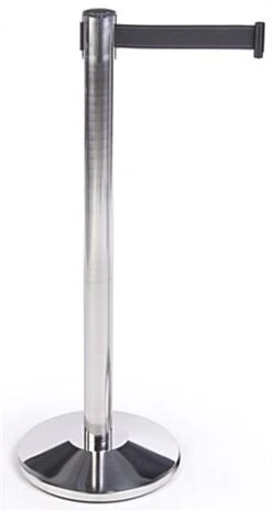QueuePole.Deluxe Round 40" Stanchion Post With 9.5' Black Retractable Belt - Chrome