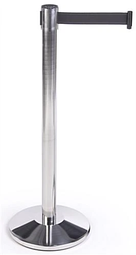 QueuePole.Deluxe Round 40" Stanchion Post With 9.5' Black Retractable Belt - Chrome 3 QueuePole.Deluxe Round 40" Stanchion Post With 9.5' Black Retractable Belt - Chrome