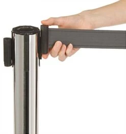 QueuePole 40" Stanchion Post With 9.5' Gray Retractable Belt - Chrome -LuxeDisplay Shop rccdssplgr.ra2 preview