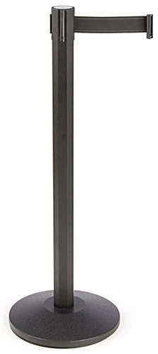 QueuePole Octagonal 40.25" Black Stanchion Post W/ 9.5' Black Retractable Belt