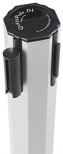 QueuePole Octagonal 40.25" Silver Stanchion Post W/ 9.5' Black Retracting Belt 5 QueuePole Octagonal 40.25" Silver Stanchion Post W/ 9.5' Black Retracting Belt - Image 3