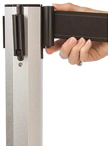 QueuePole Octagonal 40.25" Silver Stanchion Post W/ 9.5' Black Retracting Belt 6 QueuePole Octagonal 40.25" Silver Stanchion Post W/ 9.5' Black Retracting Belt - Image 4