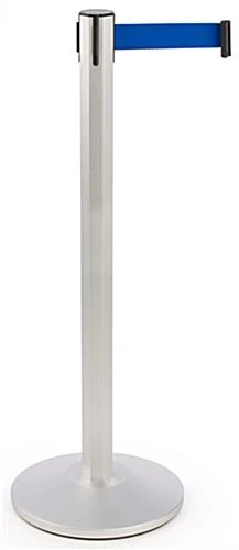 QueuePole Octagonal 40.25" Silver Stanchion Post W/ 9.5' Blue Retracting Belt