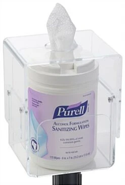 QueuePole.Economy 2 Stanchion Posts W/ Black Belt, Wipe Dispenser Topper - Black -LuxeDisplay Shop rccplstwipe.ra4 preview