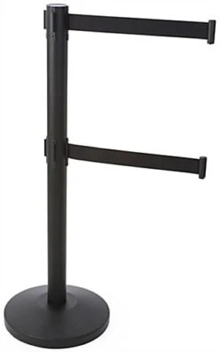 QueuePole.Economy 42" Black Stanchion Post With Dual 6.25’ Retractable Belts - Black