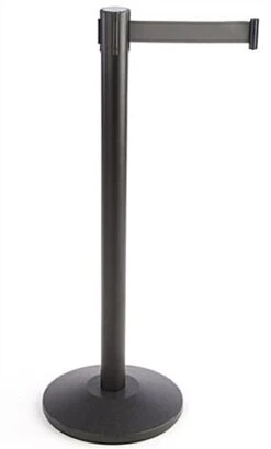 QueuePole.Economy 41.5" Black Stanchion Post With 6.5' Gray Retractable Belt