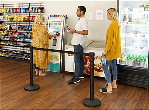 QueuePole.Value 36" Black Stanchion Post With 6.5' Black Retractable Belt 7 QueuePole.Value 36" Black Stanchion Post With 6.5' Black Retractable Belt - Image 5