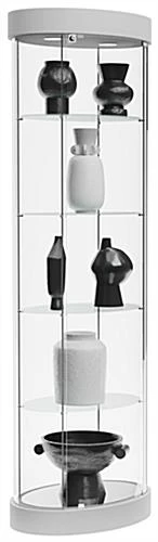 25" Glass Display Case W/ Top Lights, Wheels, Adjustable Shelves, Locking - Silver