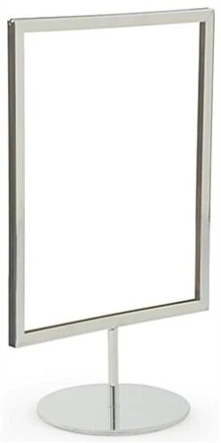 8.5 X 11 Sign Holder For Counter, Double Sided, Round Weighted Base - Chrome