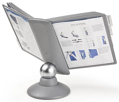 Desk Reference System For Tabletop, 10 Sleeves For 8.5 X 11 Sheets, Rotating - Gray 4 Desk Reference System For Tabletop, 10 Sleeves For 8.5 X 11 Sheets, Rotating - Gray - Image 2