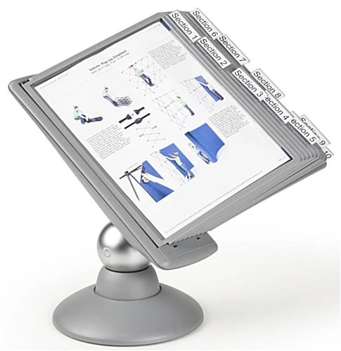 Desk Reference System For Tabletop, 10 Sleeves For 8.5 X 11 Sheets, Rotating - Gray 5 Desk Reference System For Tabletop, 10 Sleeves For 8.5 X 11 Sheets, Rotating - Gray - Image 3