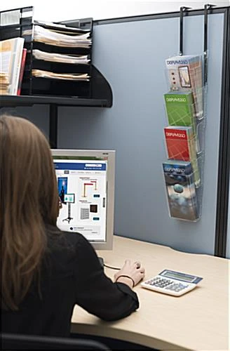 4-Tiered Hanging Acrylic Brochure Holder, 4"w, Steel Hooks - Clear 6 4-Tiered Hanging Acrylic Brochure Holder, 4"w, Steel Hooks - Clear - Image 4