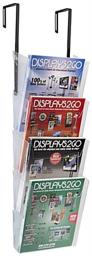 4-Tiered Hanging Acrylic Magazine Holder, 8.5"w, Steel Hooks - Clear