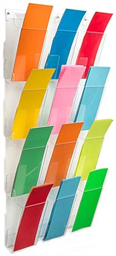 Acrylic Brochure Wall Rack, 4"w, 12 Pockets, Full View - Clear