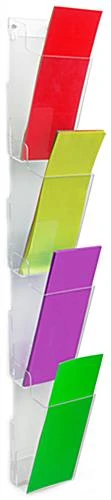 Acrylic Brochure Wall Rack, 4"w, 4 Pockets, Full View - Clear