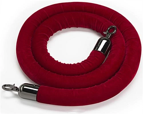6.5’ Velvet Stanchion Rope With Black Clasps - Red 3 6.5’ Velvet Stanchion Rope With Black Clasps - Red
