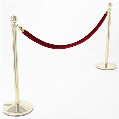 6.5' Velvet Stanchion Rope With Brass Clasps - Burgundy 4 6.5' Velvet Stanchion Rope With Brass Clasps - Burgundy - Image 2