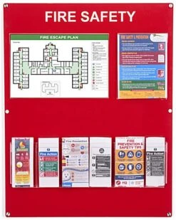 Fire Safety Info Board W/ 6 Brochure Pockets & 2 Sign Holders, Wall Mount - Red -LuxeDisplay Shop rpfiresfty.ra1 preview