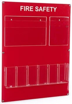 Fire Safety Info Board W/ 6 Brochure Pockets & 2 Sign Holders, Wall Mount - Red -LuxeDisplay Shop rpfiresfty.ra2 preview