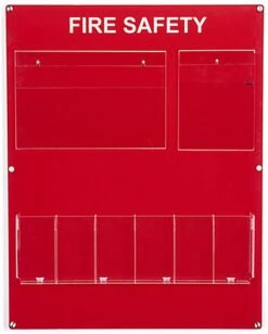 Fire Safety Info Board W/ 6 Brochure Pockets & 2 Sign Holders, Wall Mount - Red -LuxeDisplay Shop rpfiresfty.ra3 preview
