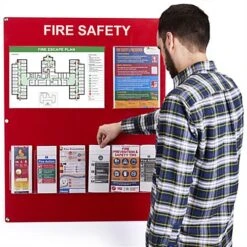 Fire Safety Info Board W/ 6 Brochure Pockets & 2 Sign Holders, Wall Mount - Red -LuxeDisplay Shop rpfiresfty.ra6 preview