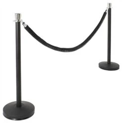 QueuePole Round (2) 39" Black Stanchion Posts W/ Chrome Tops & 6.5' Black Rope