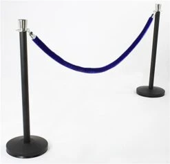 QueuePole Round (2) 39" Black Stanchion Posts W/ Chrome Tops & 6.5' Blue Rope
