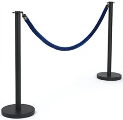 QueuePole Round (2) 39” Black Stanchion Posts W/ 6.5’ Velvet Rope - Blue