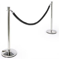 QueuePole Round Set Of (2) 39" Chrome Stanchion Posts With 6.5' Black Rope