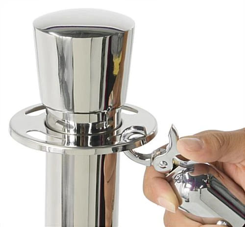 QueuePole Round Set Of (2) 39" Chrome Stanchion Posts With 6.5' Blue Rope 4 QueuePole Round Set Of (2) 39" Chrome Stanchion Posts With 6.5' Blue Rope - Image 2