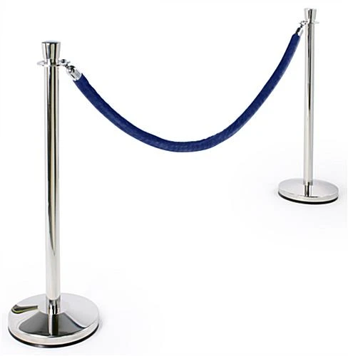 QueuePole Round Set Of (2) 39" Chrome Stanchion Posts With 6.5' Blue Rope 3 QueuePole Round Set Of (2) 39" Chrome Stanchion Posts With 6.5' Blue Rope