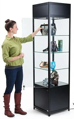20" Display Case W/ LED Lights, Glass Shelves, Locking Hinged Door - Black -LuxeDisplay Shop sctld2078.ra6 3 preview